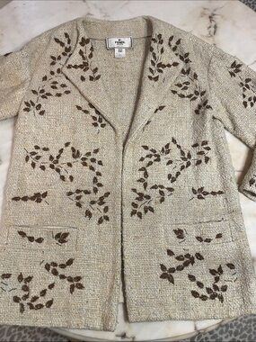 RARE VINTAGE Fendi SILK Cream Bouclé Blaze ,Brown copper threadFloral Motif